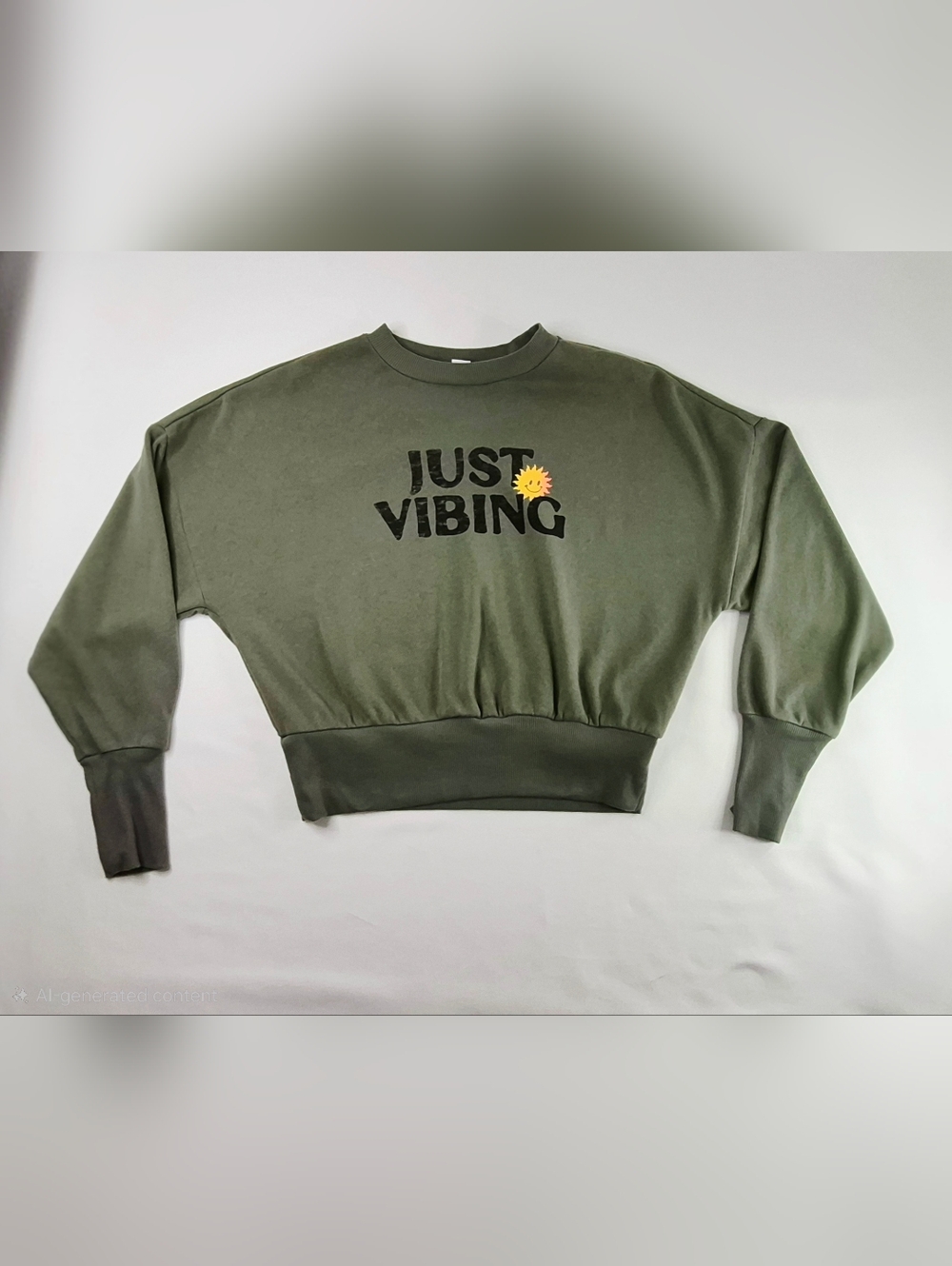 Old Navy Olive Green "Just Vibing" Crewneck Sweatshirt XS